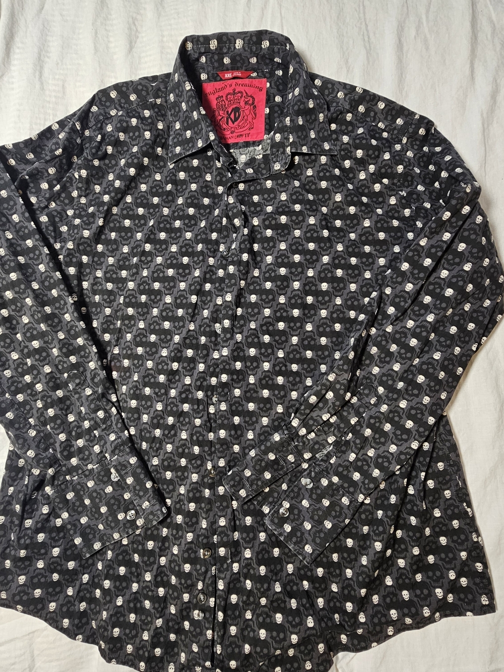 Keanan Duffty Black Skull Over Sized Print Button-Up Shirt Size XXL